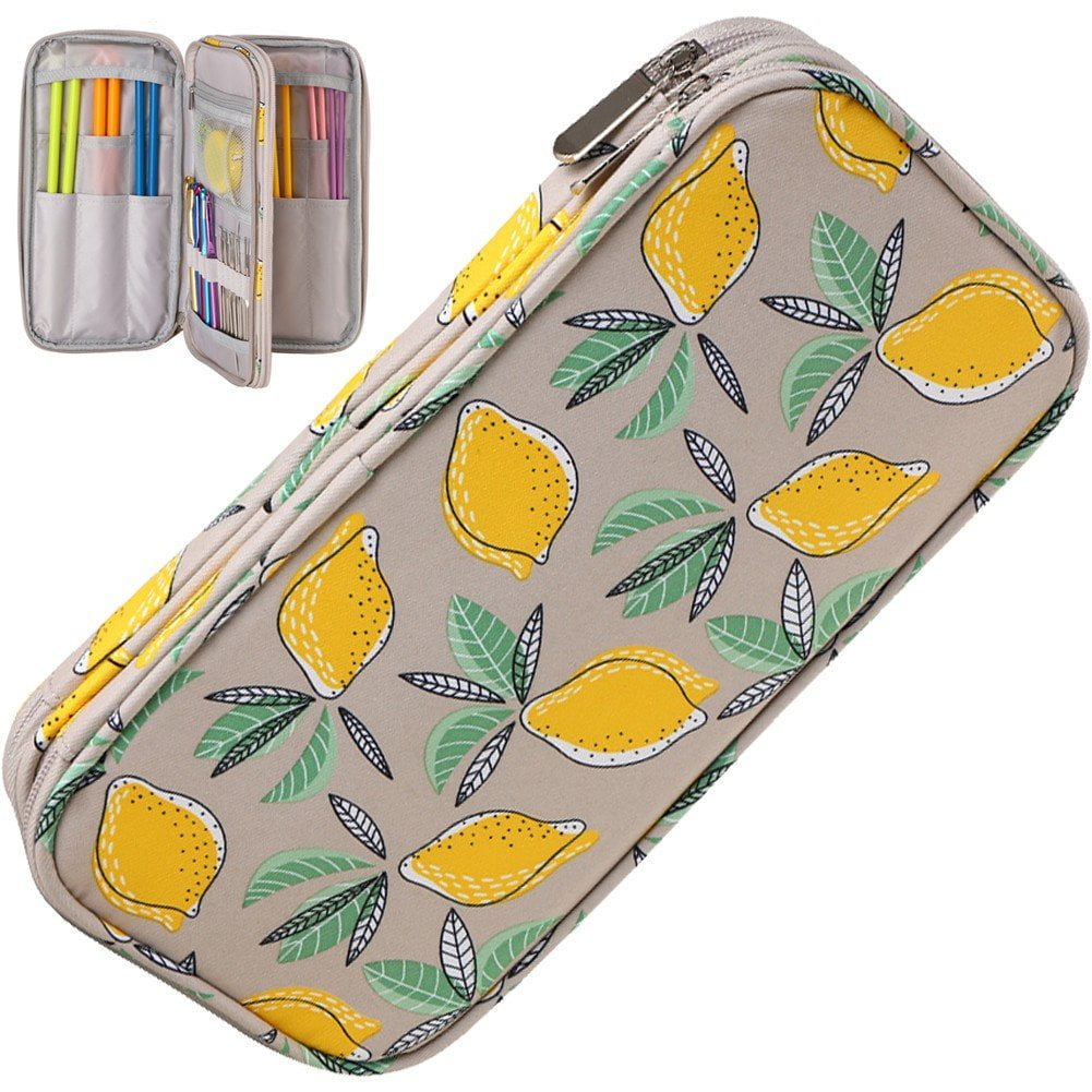Knitting Needles Case, Crochet Hook Case, Double Layer Zipper Storage, Crochet Storage Bag, Rectangle Knitting Needle Case, Easy to Carry on