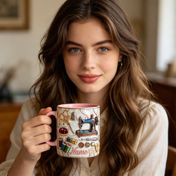 Knitting Pattern Decorative Coffee Mug, Smooth Easy Clean Distinctive Whimsical Detailed Drink Cup, Daily Beverage Vessel Fitting Home Office Counter Casual Kitchen Table Styling