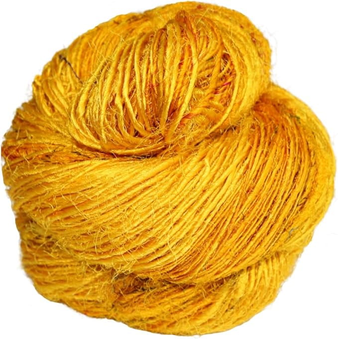 Knitting Premium Recycled Sari Silk Yarn - Yellow - 165 Yards,100 gms - Knit, Crochet, Tatting, Jewelry(Pack of 5)