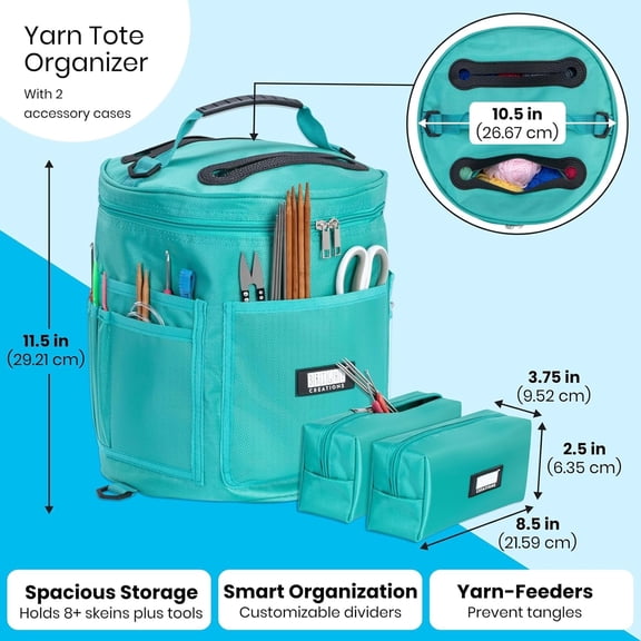 Knitting Project Bag with Strap for Crochet On The Go - Portable Yarn Tote Organizer with 2 Accessory Cases - Ideal for DIY Personalized Crafts, Crochet & Knitting Handmade Items