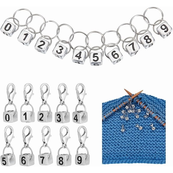 Knitting Row Counter Chains 10 Pcs Acrylic Number 0~9 Cube Acrylic Stitch Markers Locking Stitch Markers