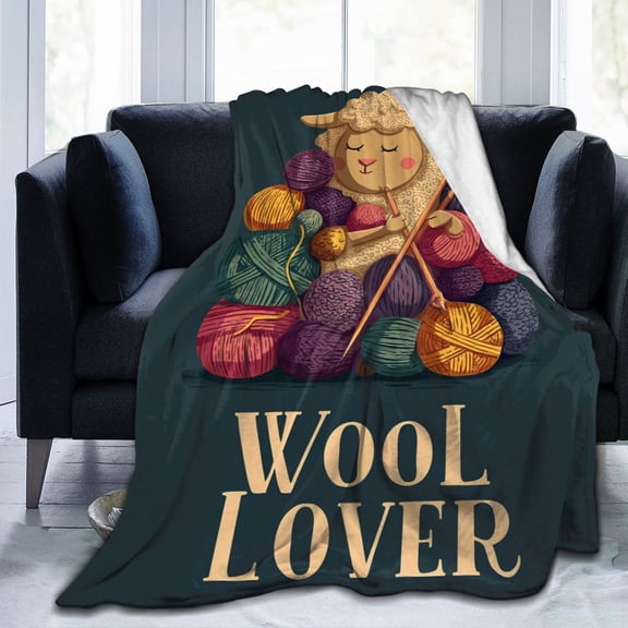 Knitting Sheep Throw Blanket, Cute Yarn & Needles Art, Cozy and Playful Home Decor 50x40
