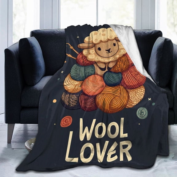 Knitting Sheep Throw Blanket, Cute Yarn & Needles Art, Cozy and Playful Home Decor 50x40