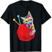 Knitting Shirt Women Funny Yarn Ball Kitty Kitten T-Shirt