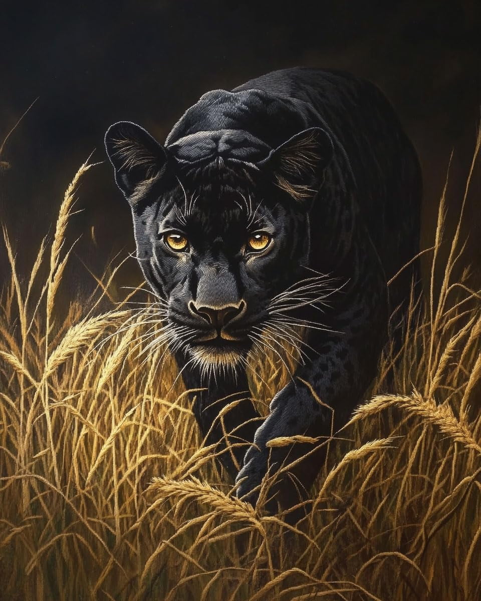 Knitting Starter Kit Animal black panther Printed Cross Stitch Kits Embroidery Kit 16x20in