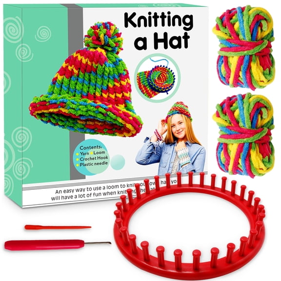 Knitting Starter Kit, Knitting Kit for Beginners, Pom Hat Knit Kit, Weaving Loom for Kids, Quick Knit Loom Kit, DIY hat Knitting kit, Easy Knit Kit for Kids