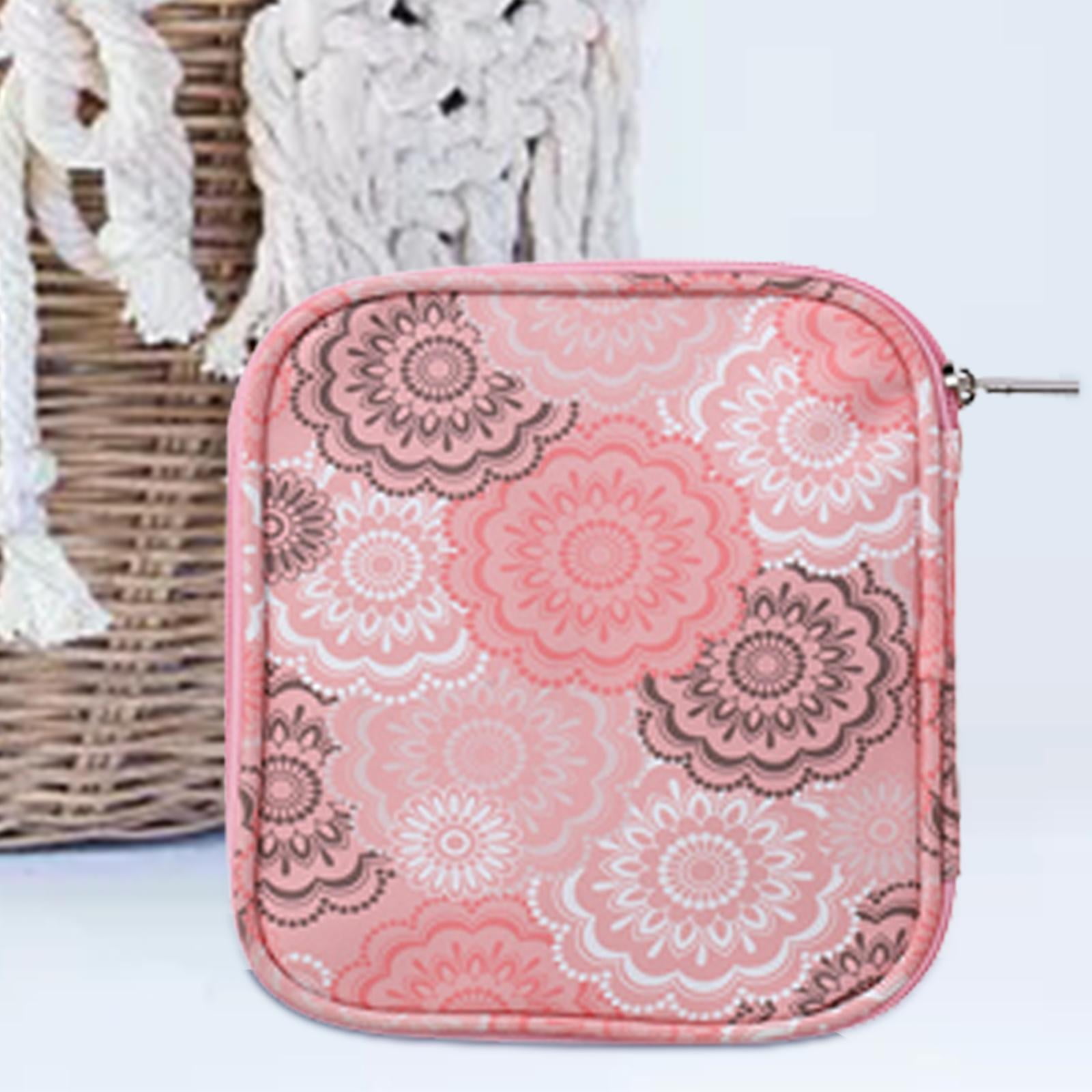 Knitting Storage Bag Crochet Hooks Set Organizer Travel Household with Zipper for Scissors Pink Floral Portable Knitting Bag 18x14.5cm