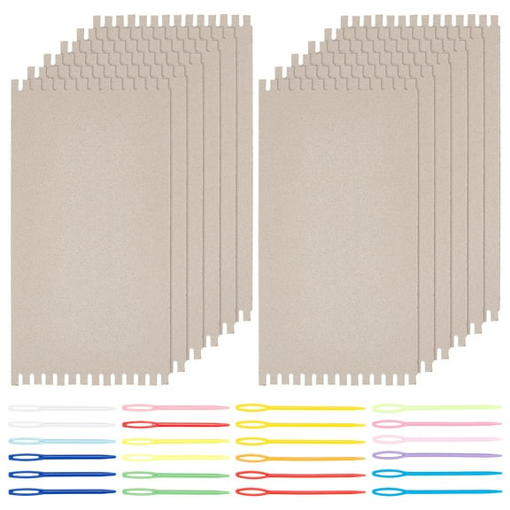 Knitting Tools Including 12Pcs Cardboard Weaving Looms 24Pcs Large Eye Plastic Sewing Needles Mixed Color Loom: 33x16.5x0.2cm Needle: 92x6x3mm & 71x4x3mm