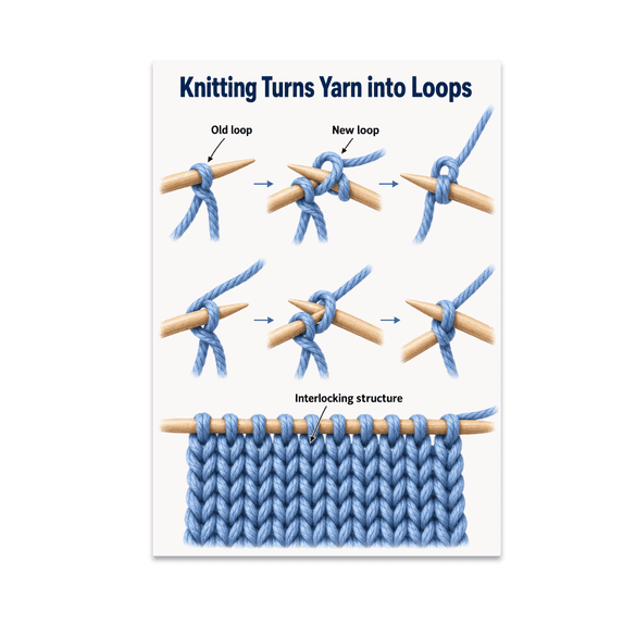 Perpendicular Loop Knitting Turns Yarn into Loops Illustrated Reference - Knitting ...