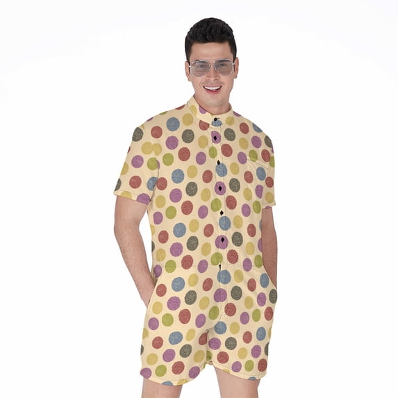 Knitting Yarn Pattern Short Sleeve Men'S Rompers Casual Summer Jumpsuits Outfit