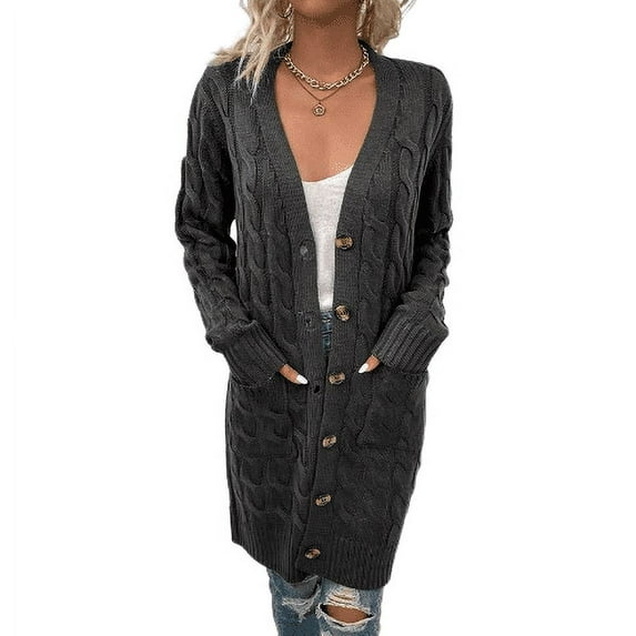Knitwear autumn and winter long twist jumper women button cardigan jacket fashion temperament leisure jumper cardigan