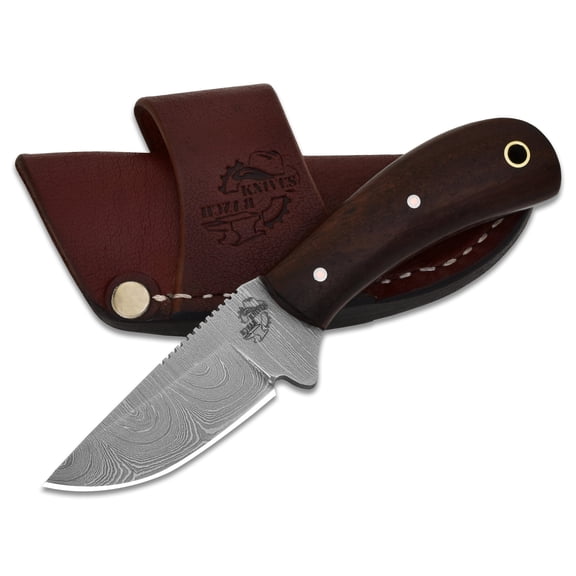 Knives Ranch Model 2006 Damascus Steel Compact EDC Knife with Rosewood Handle – Fixed Blade Outdoor Knife for Daily Carry, Camping & Utility Use