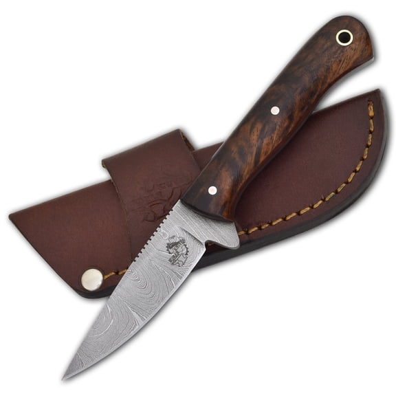 Knives Ranch Model 3056 Damascus Steel EDC Knife with Rosewood Handle  Fixed Blade Hunting Knife, Durable Survival, Camping & Daily Carry Knife