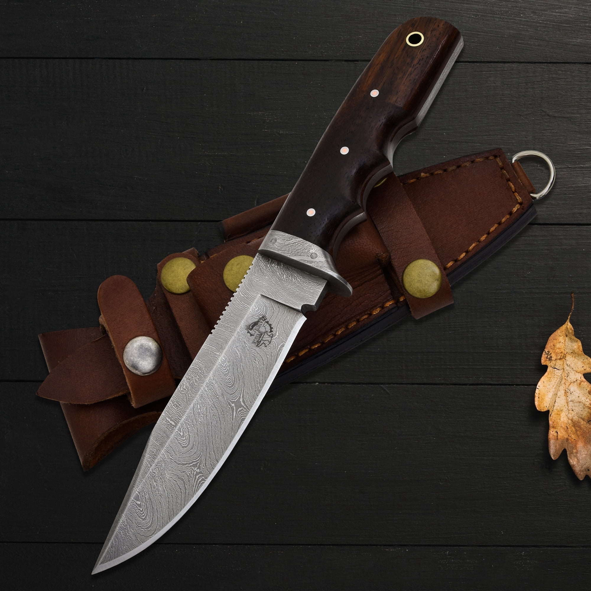 Knives Ranch 2151 Damascus Steel Hunting Knife with Rosewood Handle – Fixed Blade Utility Knife, Sharp Camping, Outdoor & Everyday Carry Knife