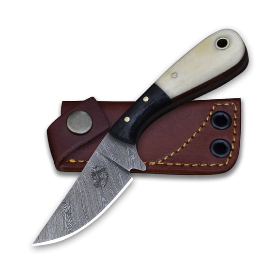 Knives Ranch 3133-SG Antler Neck Knife  Fixed Blade Pocket Knife with Leather Sheath & Paracord, Outdoor EDC Hunting Utility Knife