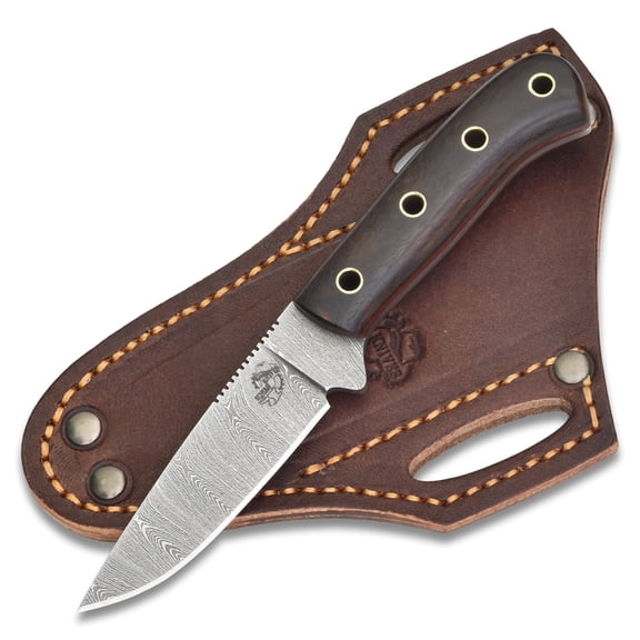 Knives Ranch EDC Hunting Knife  7" Full Tang Fixed Blade  Rosewood Handle  Genuine Leather Sheath