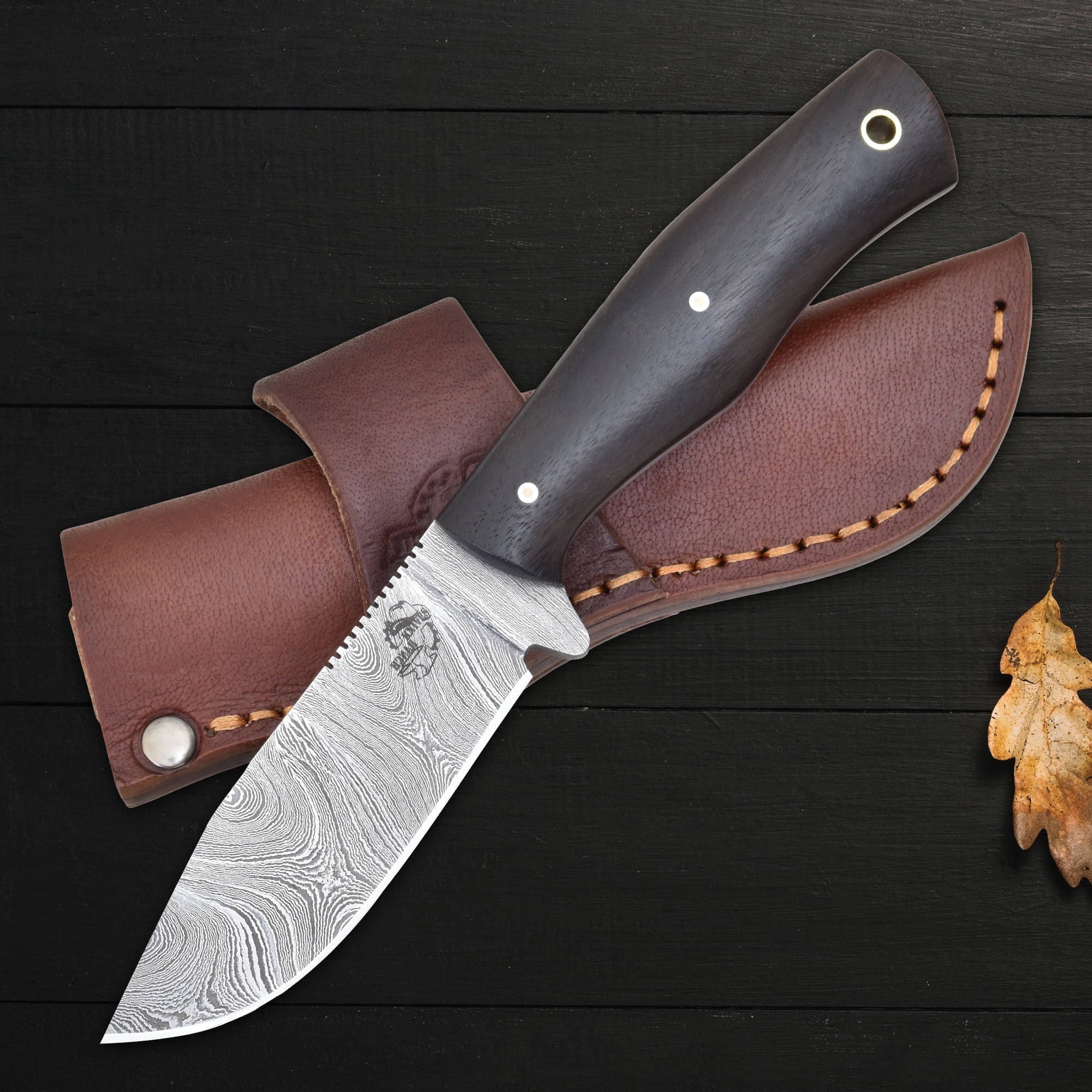 Knives Ranch 3070 Damascus Steel Outdoor Knife with Rosewood Handle – Strong Fixed Blade for Hunting, Camping, Utility Use & Everyday Carry Gear