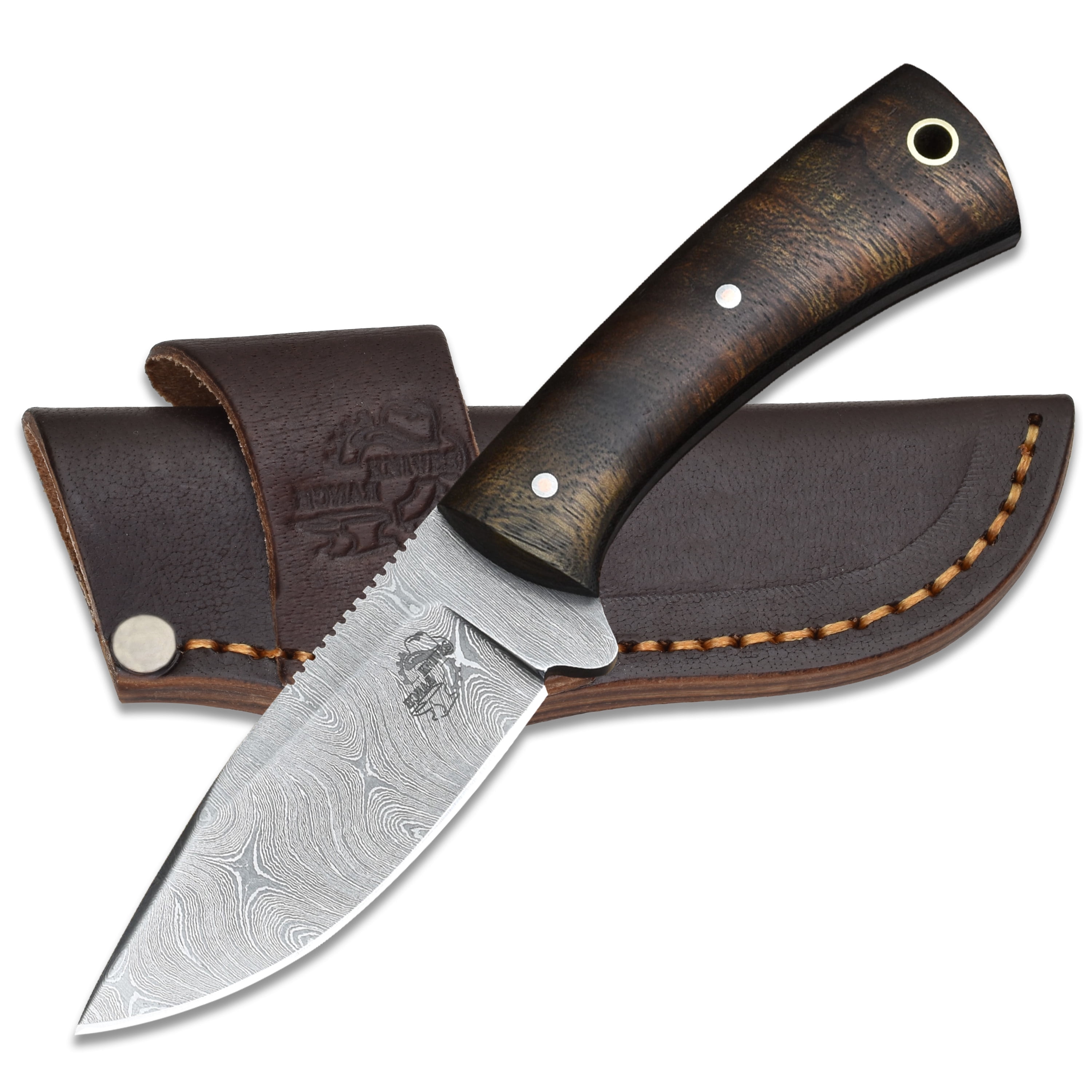 Knives Ranch 4402 Damascus Steel Fixed Blade Knife with Rosewood Handle – Hand Forged Hunting Knife, Razor Sharp Outdoor Camping Survival Knife