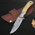 thumbnail image 1 of Knives Ranch Handmade All-Rounder Damascus Steel 7-1/2" Knife with Cattle Bone Handle and Heavy-Duty Leather Horizontal Carrying Cowboy Style Sheath (2142-B), 1 of 9