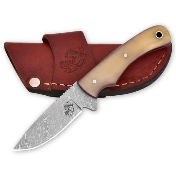 Knives Ranch EDC Damascus Steel Fixed Blade Knife Model 3055 with Bone Handle Handmade Hunting Knife, Razor Sharp Camping, Survival & Everyday Carry Knife