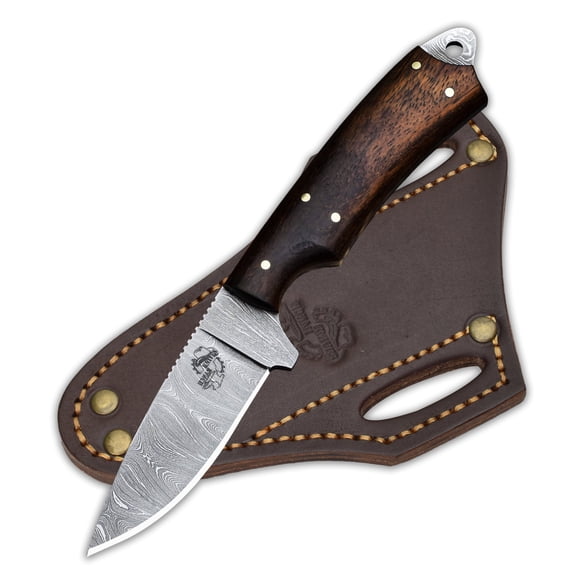 Knives Ranch Model 2001 Damascus Steel Fixed Blade Knife with Rosewood Handle  Durable Hunting, Camping, Outdoor Utility & EDC Knife