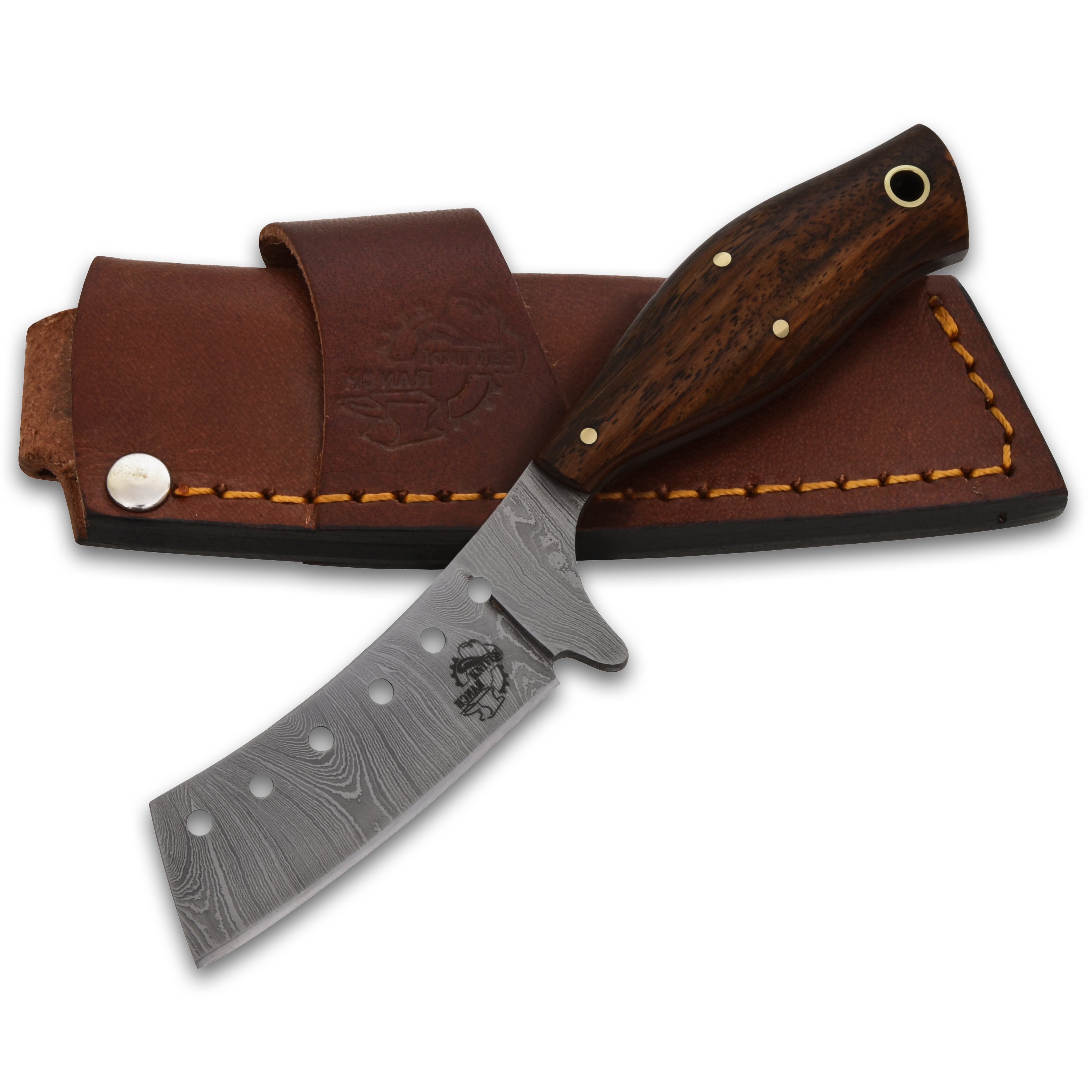 Knives Ranch Handmade High Carbon Damascus Steel Fixed Blade Knife – 6.25" Cowboy Ranch Knife with Rosewood Handle & Horizontal Carry Leather Sheath – Hunting, Bushcraft, Camping, Survival, Scout Car