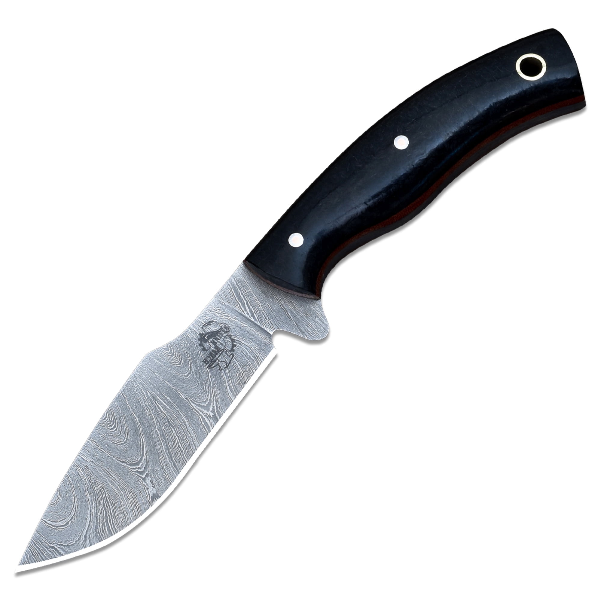 Knives Ranch Handmade Small Tactical edc Knife – Forged Damascus with Black Burlap Micarta Handle – 3-3/8" Blade – Horizontal Cowboy Leather Sheath – EDC & Utility Knife (3185-M)