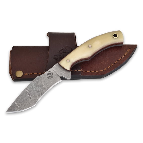 Knives Ranch Horizontal Carry Fixed Blade EDC Knife for Hunting & Skinning - Excellent Edge Retention - Bone Handle - Dual Carry Horizontal/Vertical Loop Cowboy Sheath (3185-B)