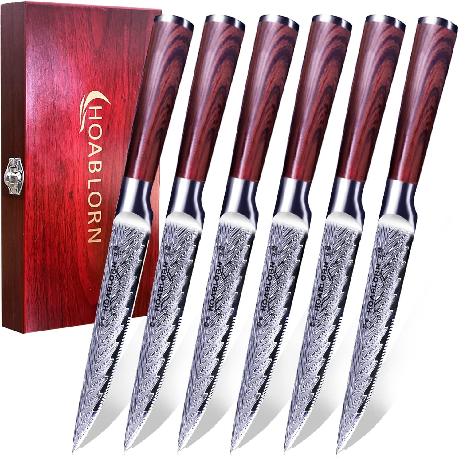 Knives Set with Box for Kitchen Wooden Boxed Steak Knife Set of 6Pcs ...