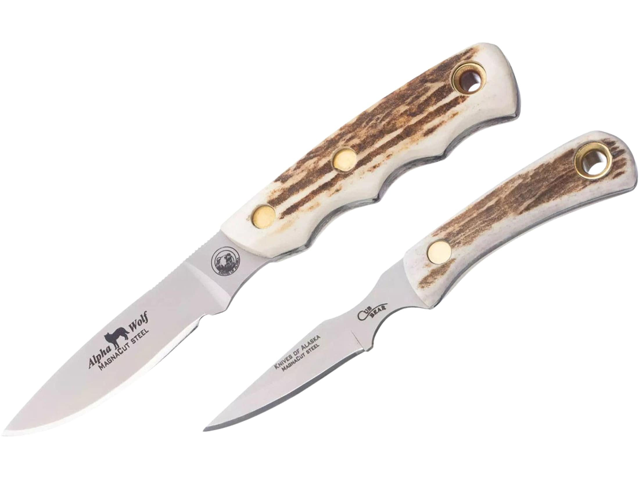 Knives of Alaska Alpha Wolf/Cub Bear Combo Fixed Blade Knives Magnacut Steel Stag Handle