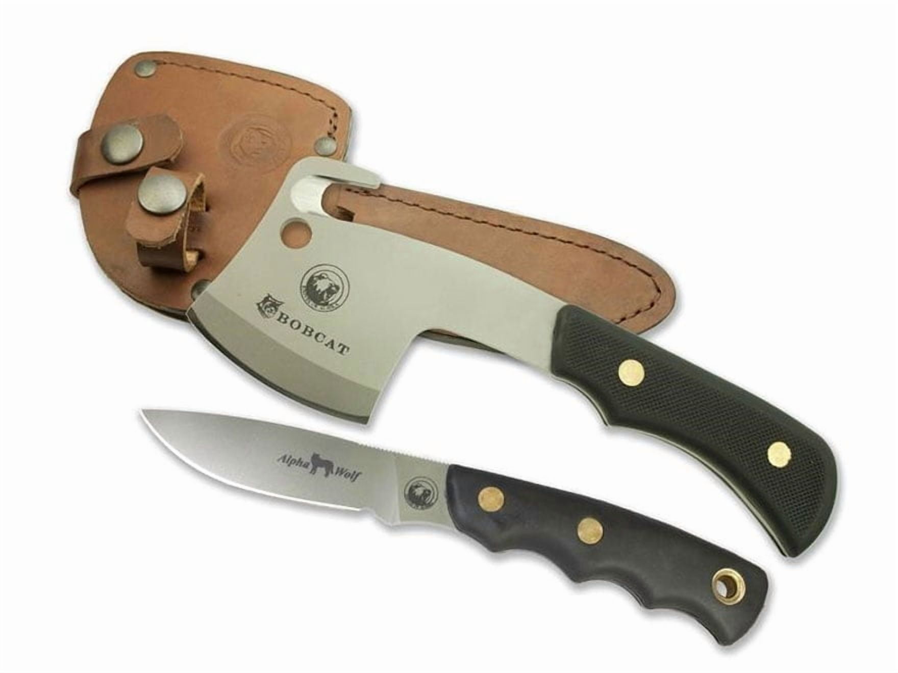 Knives of Alaska Bobcat Hatchet/Alpha Wolf Fixed Blade Knife Combo Suregrip Handle Black