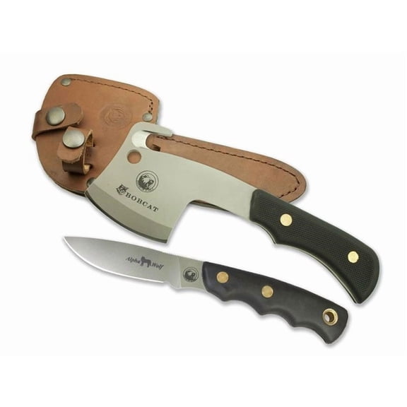 Knives of Alaska Bobcat Hatchet/Alpha Wolf Fixed Blade Knife Combo Suregrip Handle Black