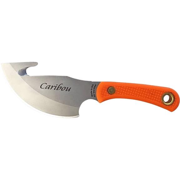 Knives of Alaska Caribou Fixed Blade Knife 3.5" Skinner with Gut Hook D2 Satin Blade SureGrip Handle Orange