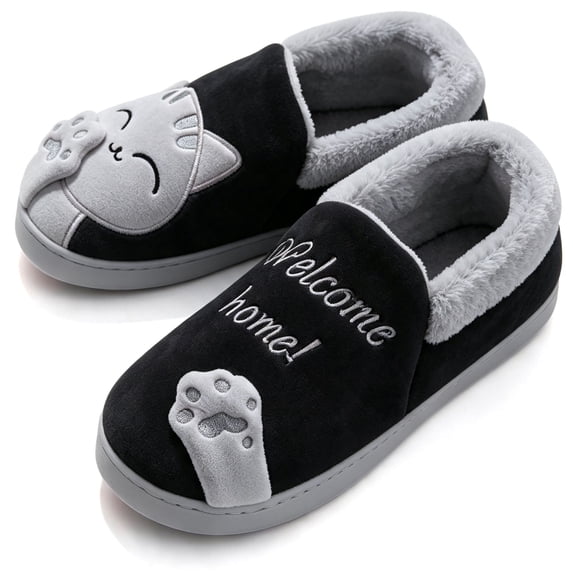 Knivor Cat Cartoon Bootie House Slippers for Women Cute Animal Fuzzy Fleece Lined Slip On Non Slip Thick Sole Indoor Outdoor Winter Couple Slippers