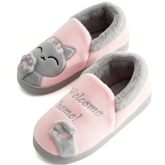Knivor Cat Cartoon Bootie House Slippers for Women Cute Animal Fuzzy Fleece Lined Slip On Non Slip Thick Sole Indoor Outdoor Winter Couple Slippers