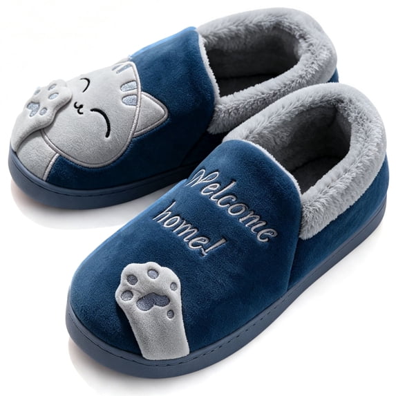 Knivor Cat Cartoon Bootie House Slippers for Women Cute Animal Fuzzy Fleece Lined Slip On Non Slip Thick Sole Indoor Outdoor Winter Couple Slippers