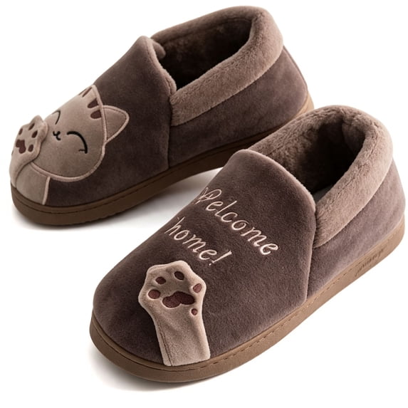 Knivor Cat Cartoon Bootie House Slippers for Women Cute Animal Fuzzy Fleece Lined Slip On Non Slip Thick Sole Indoor Outdoor Winter Couple Slippers