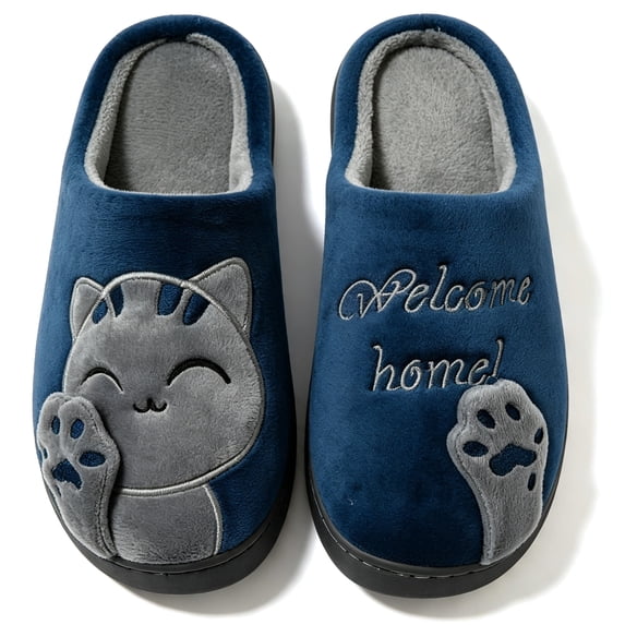 Knivor Cat Cartoon Scuff House Slippers for Women Cute Animal Fuzzy Fleece Lined Slip On Non Slip Thick Sole Indoor Outdoor Winter Couple Slippers