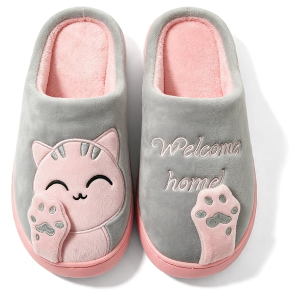 Knivor Cat Cartoon Scuff House Slippers for Women Cute Animal Fuzzy Fleece Lined Slip On Non Slip Thick Sole Indoor Outdoor Winter Couple Slippers