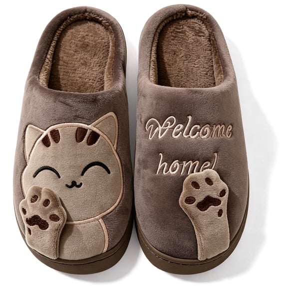 Knivor Cat Cartoon Scuff House Slippers for Women Cute Animal Fuzzy Fleece Lined Slip On Non Slip Thick Sole Indoor Outdoor Winter Couple Slippers