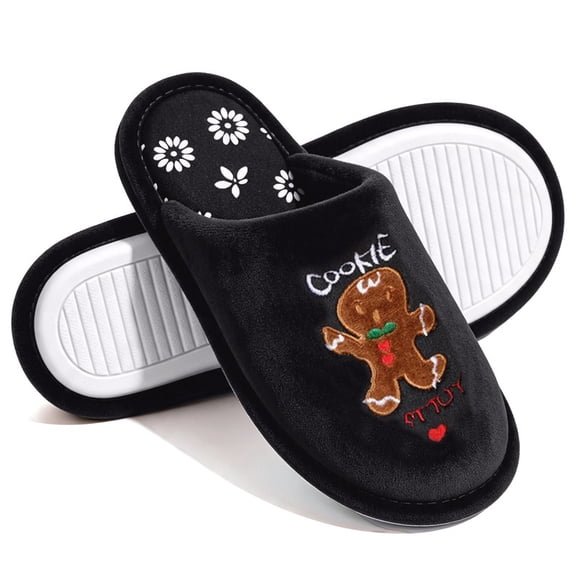 Knivor Christmas Slippers for Women Men Gingerbread Man Family Winter Closed Toe House Footwear Warm Plush Non Slip Indoor Bedroom Slippers
