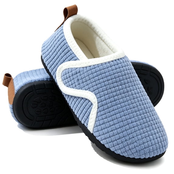 Knivor Closed Back Slippers for Women Slipper Socks Textured Solid Adjustable Hook and Loop Fuzzy Fleece Indoor Outdoor Non Slip House Shoes