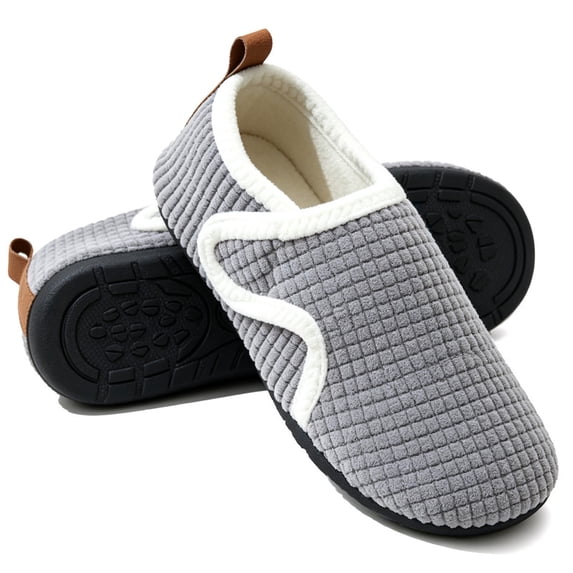Knivor Closed Back Slippers for Women Slipper Socks Textured Solid Adjustable Hook and Loop Fuzzy Fleece Indoor Outdoor Non Slip House Shoes