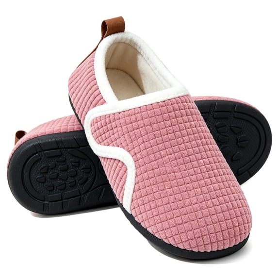 Knivor Closed Back Slippers for Women Slipper Socks Textured Solid Adjustable Hook and Loop Fuzzy Fleece Indoor Outdoor Non Slip House Shoes