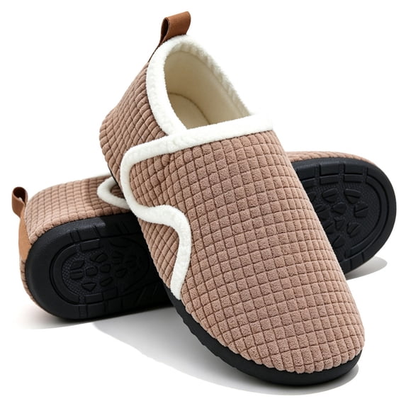 Knivor Closed Back Slippers for Women Slipper Socks Textured Solid Adjustable Hook and Loop Fuzzy Fleece Indoor Outdoor Non Slip House Shoes