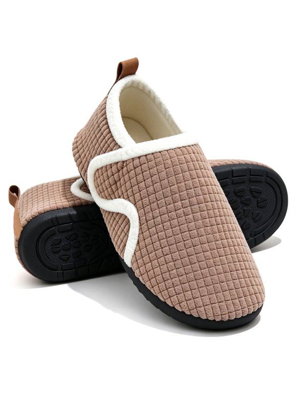 Closed Back Slippers for Women Slipper Socks Textured Solid Adjustable Hook and Loop Fuzzy Fleece Indoor Outdoor Non Slip House Shoes