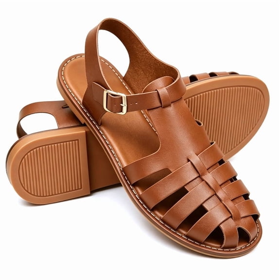 Knivor Closed Toe Fisherman Sandals for Women Gladiator Sandals Adjustable Ankle Buckle Strappy Summer Roman Sandals Braided Slingback Flat Sandals for Casual Dressy Daily Wear
