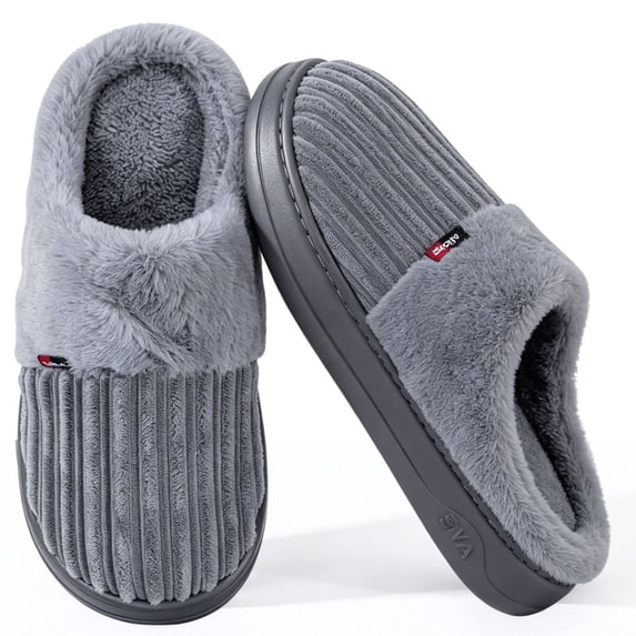 Knivor Corduroy Fuzzy Open Back House Slippers for Men Winter Warm Platform Non Slip Cozy Lined Indoor Bedroom Slippers