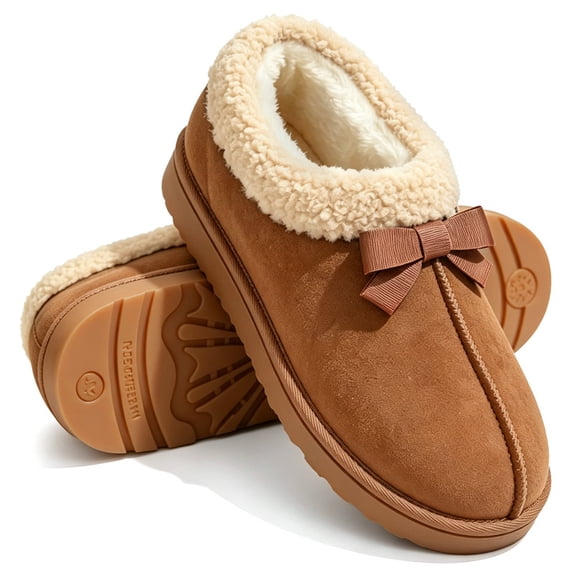Knivor Cozy Bootie Slippers for Women with Cute Bow Fuzzy Slippers Slip On Warm Furry Ankle Bootie Slippers Anti-Slip Sole for Indoor Outdoor House Shoes