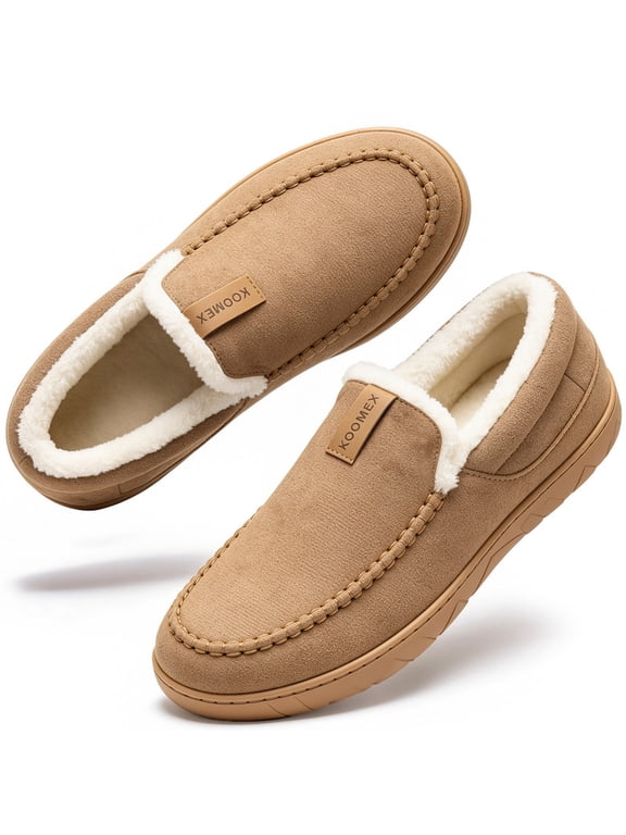 Cozy Winter Moccasin Slippers for Women Men Fleece Lined Closed Toe Fuzzy Slippers Indoor Outdoor House Slip on Shoes
